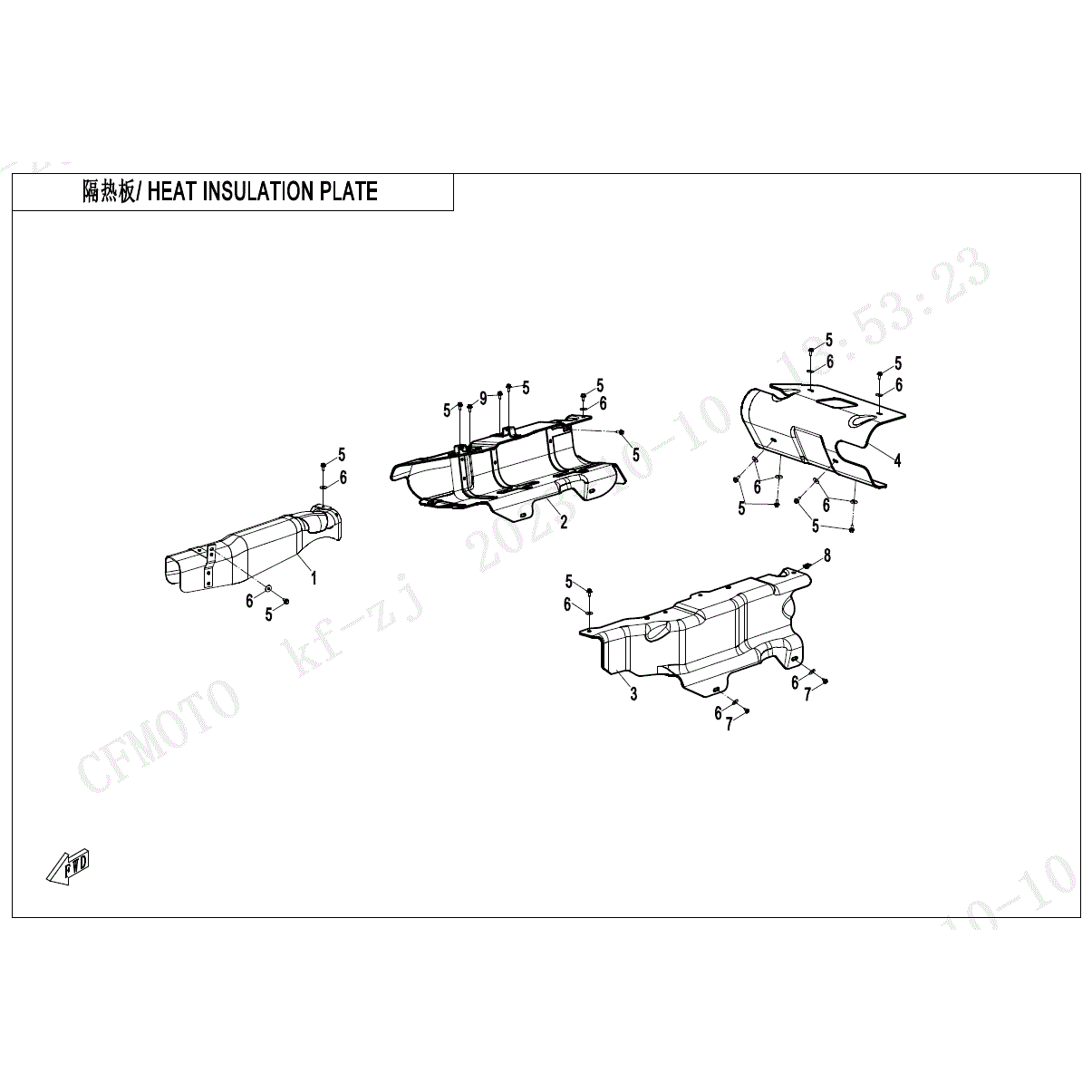 An Image of a genuine CFMOTO Parts Schematic Diagram showing the group - HEAT INSULATION PLATE - 2024 CFMOTO CFORCE 800 TOURING