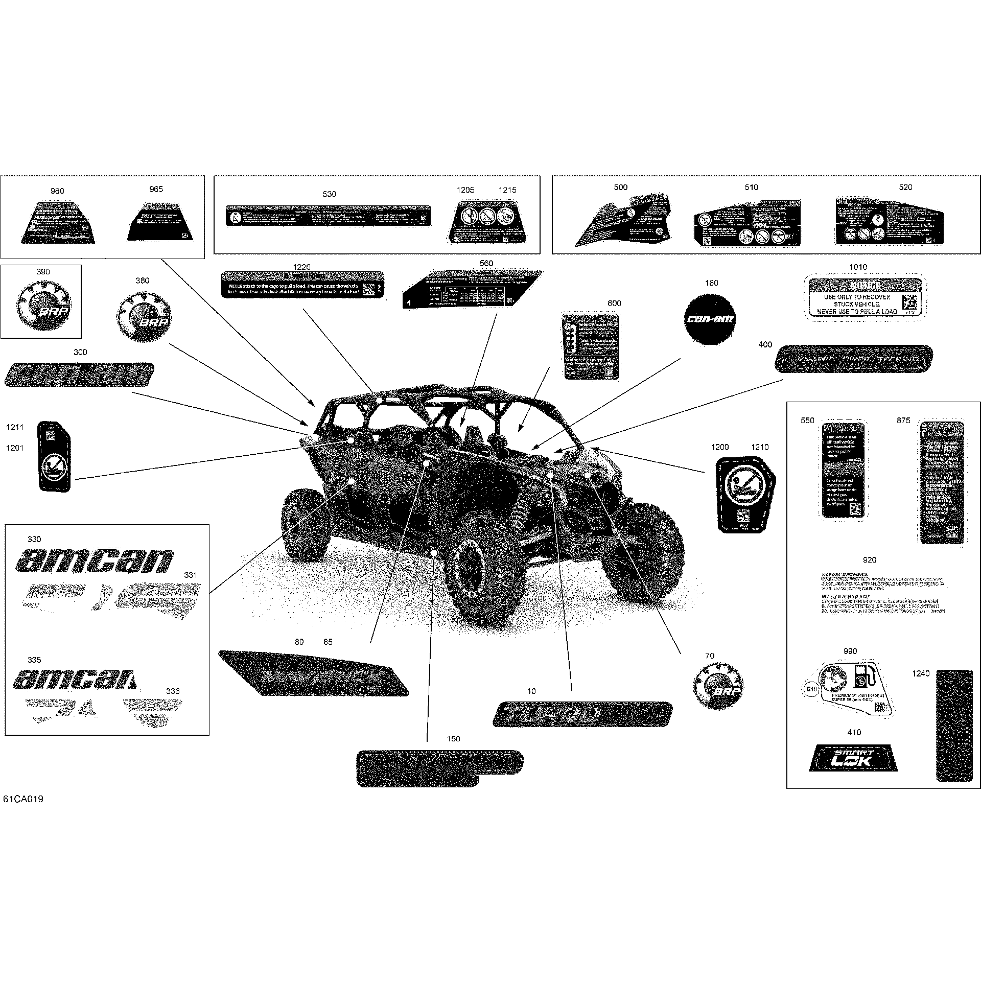 An Image of a Genuine Can-Am Parts Schematic Diagram showing the schematic - BODY - DECALS - X DS