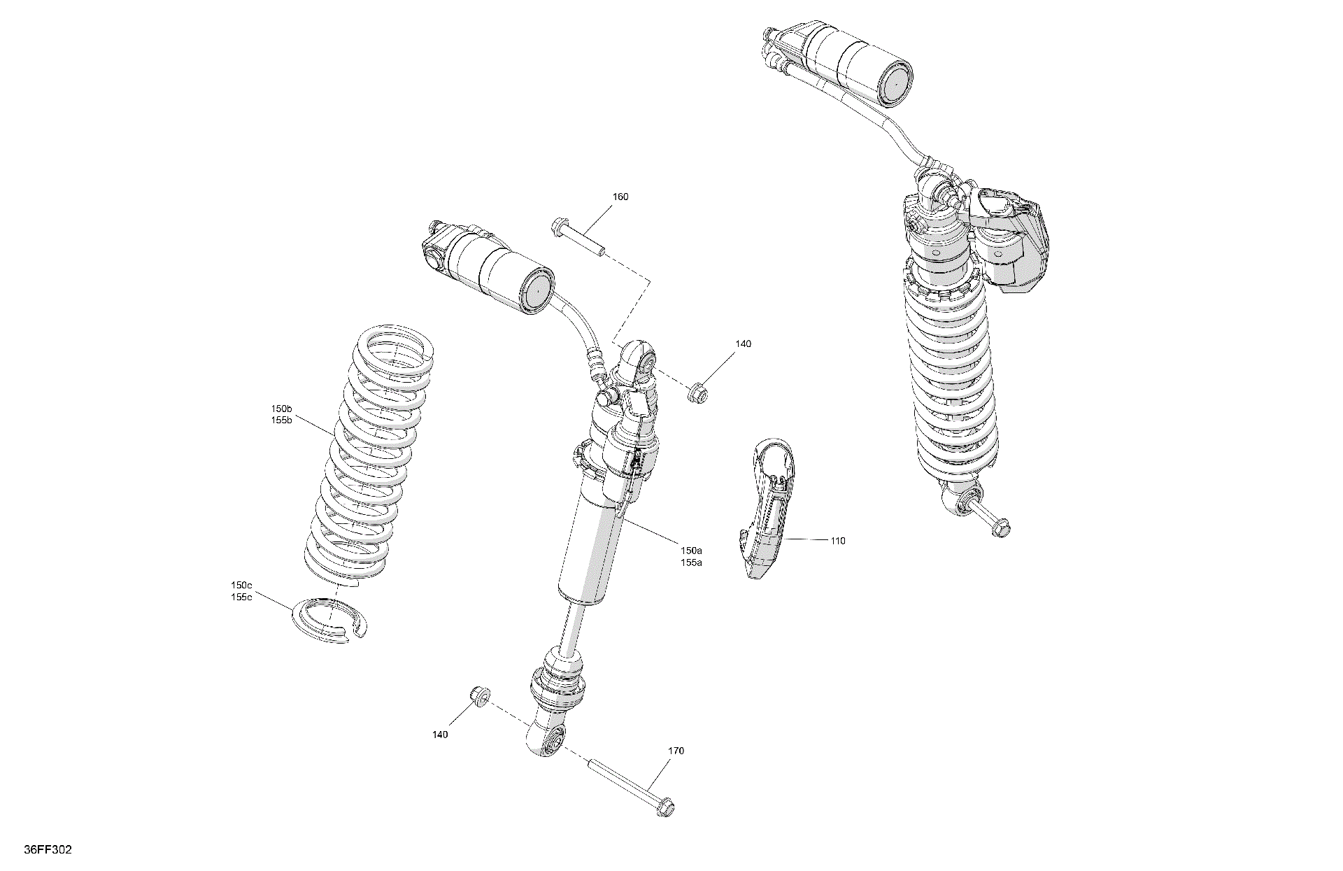 An Image of a Genuine Can-Am Parts Schematic Diagram showing the schematic - SUSPENSION - REAR SHOCKS