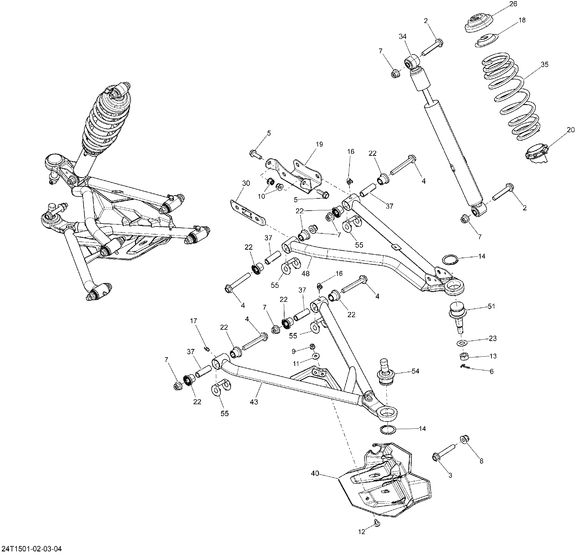 An Image of a Genuine Can-Am Parts Schematic Diagram showing the schematic - FRONT SUSPENSION _24T1501