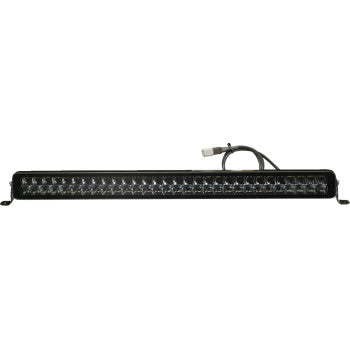 The Light Bar LED 30 Black by Moose Offroad is a rectangular combo beam light bar featuring multiple Osram LED chips in rows, a connected power cable, and mounting brackets at each end, displayed against a white background.