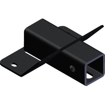 The UTV Front Lower Receiver 2" by Kfi Products is a black metal bracket with a flat tab and fastening hole plus a diagonal support—ideal for OEM bumpers, proudly made in the USA.