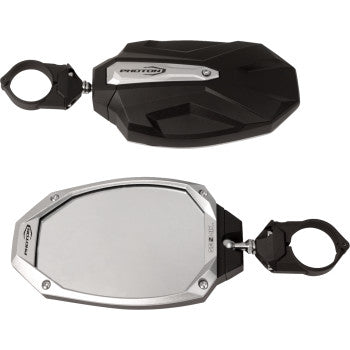 Photon Side View Mirror Oval Black / Silver 1.75" ROPS Pair by Seizmik