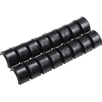 Two rows of identical black half-cylinder plastic pieces are aligned side by side on a white background—ideal as the KMTAP Adapter Pack Speakers by Kicker for marine towers or compatible tower enclosures.