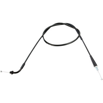The Honda Black Vinyl Throttle Cable 44 7/8 by Moose Offroad is shown coiled in a loose loop on a white background, featuring a black PVC outer jacket and metal ends, ideal for throttle use on motorcycles or small machinery.