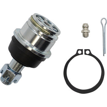 The Ball Joint Upper Lower by Moose Offroad is a heavy-duty kit with a steel-on-steel design, cotter pin, greased zerk fitting, and retaining ring, all displayed on a white background.