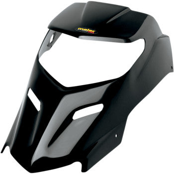 The Hood Cover Yamaha Blaster YFS200 Black by Maier features an angular design with two vents and a headlamp space, made from durable vacuum-formed high-density polyethylene—perfect for Maier front bodywork or OE color-matched installs.
