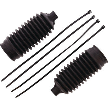 The Replacement Boot Kit by Moose Offroad includes two black rubber bellows with accordion-like ridges and three long black zip ties, all displayed on a white background.