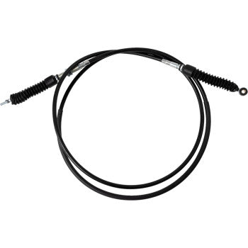 Black flexible Kawasaki UTV shifter cable with protective rubber bellows on each end and metal connectors.