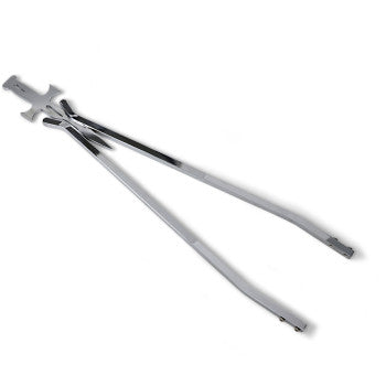 Chrome 30-inch wide sissy bar stick with daggertude design and mounting bracket.