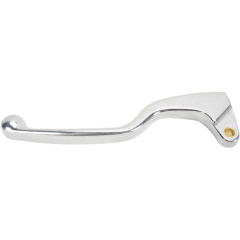The Clutch Lever Polished by Parts Unlimited features a shiny alloy finish, curved design, rounded end, and mounting hole—perfect as a quality replacement clutch lever.