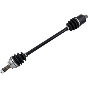 Black metal Polaris RZR front left and right CV axle kit with rubber boots on both ends.