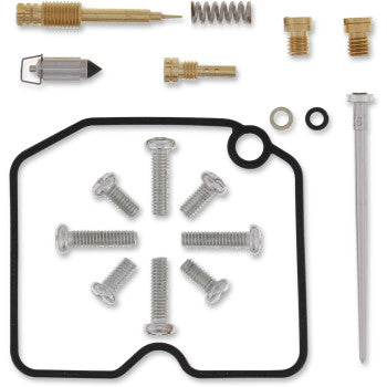 The Arctic Cat Carburetor Repair Kit by Moose Offroad includes screws, NBR rubber O-rings, gaskets, jets, a needle, a spring, and other small metal parts arranged neatly on a white background.