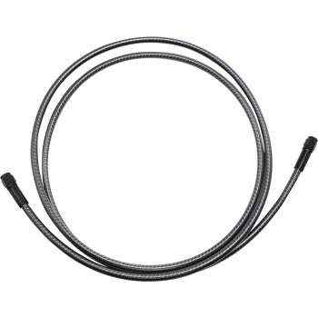 The KARBONFIBR Brake Line 74" by Magnum Shielding is a coiled, flexible, high-performance braided hose with black connectors on each end, shown in a circular shape against a white background.