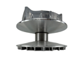 Metal drive pulley assembly with a dual-plate design and central shaft for UTV drive system.