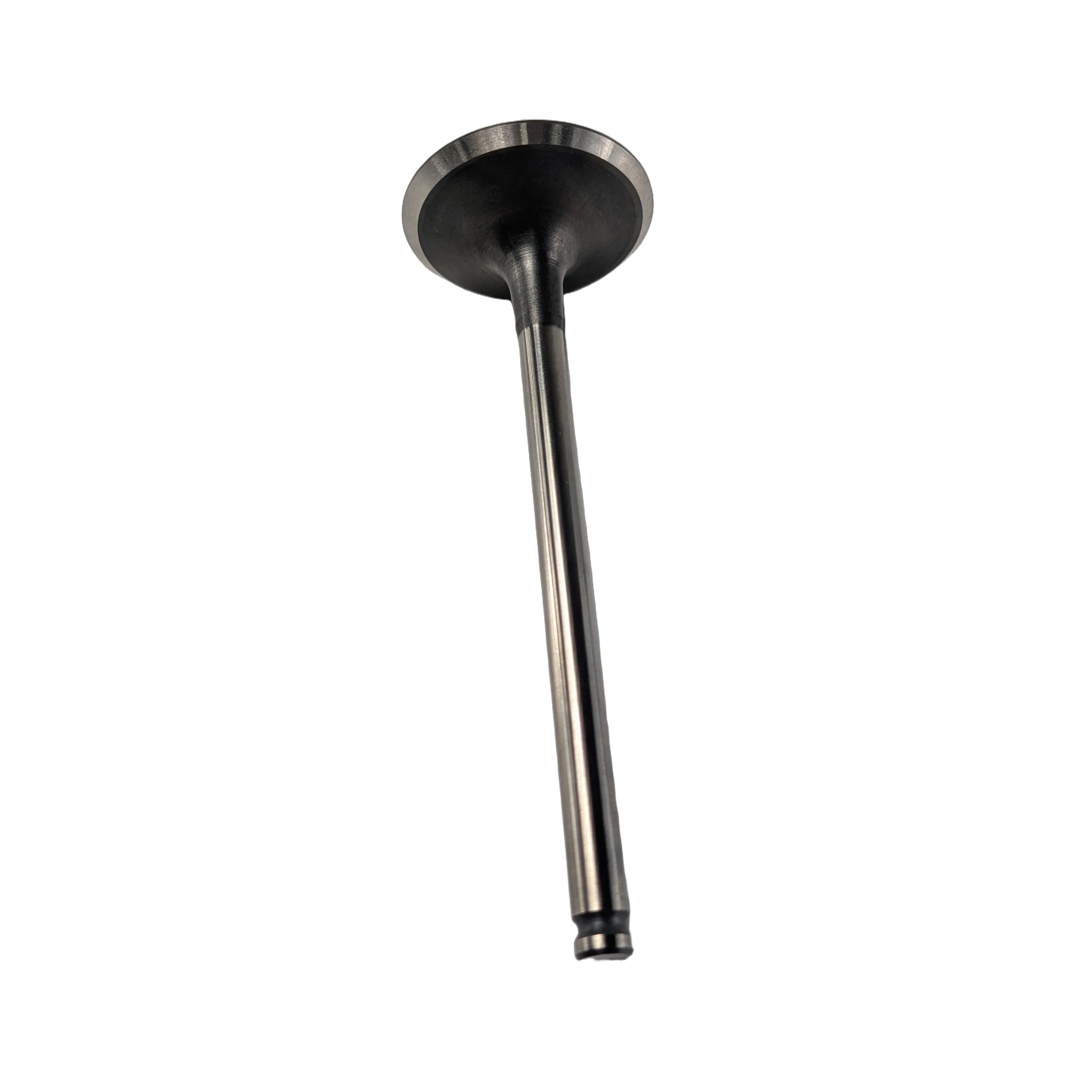 Glossy metal exhaust valve with flat circular head and long slender stem.