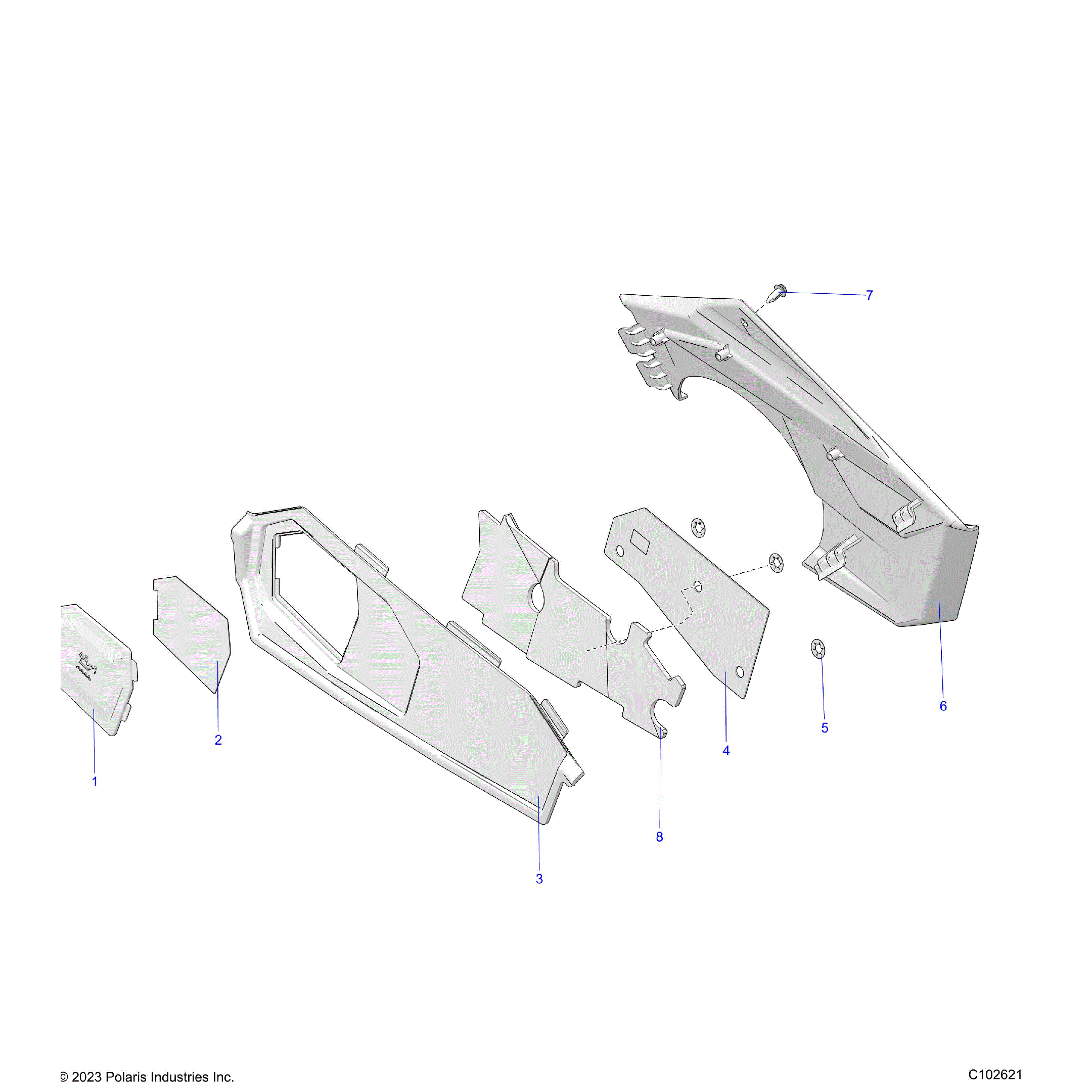 An Image of a Genuine Polaris Parts Schematic Diagram showing the schematic - BODY: CLOSE OFF PANEL and ACCESS PANEL - 2025 POLARIS SPORTSMAN 570 6X6 EPS 49S