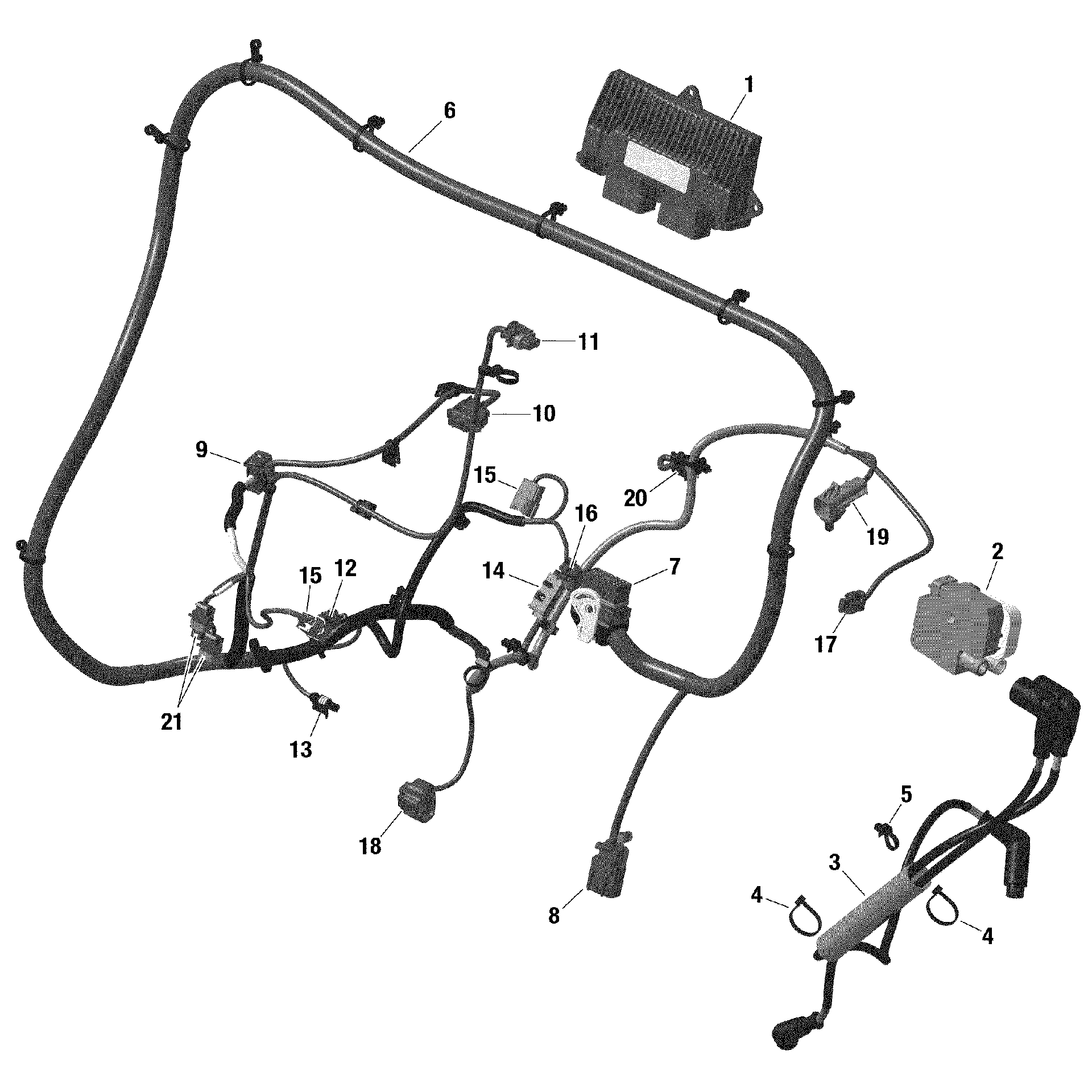 An Image of a Genuine Can-Am Parts Schematic Diagram showing the schematic - ROTAX - ENGINE HARNESS AND ELECTRONIC MODULE