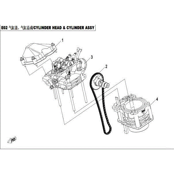 An Image of a genuine CFMOTO Parts Schematic Diagram showing the group - CYLINDER HEAD AND CYLINDER ASSY - 2017 CFMOTO CFORCE 500 HO