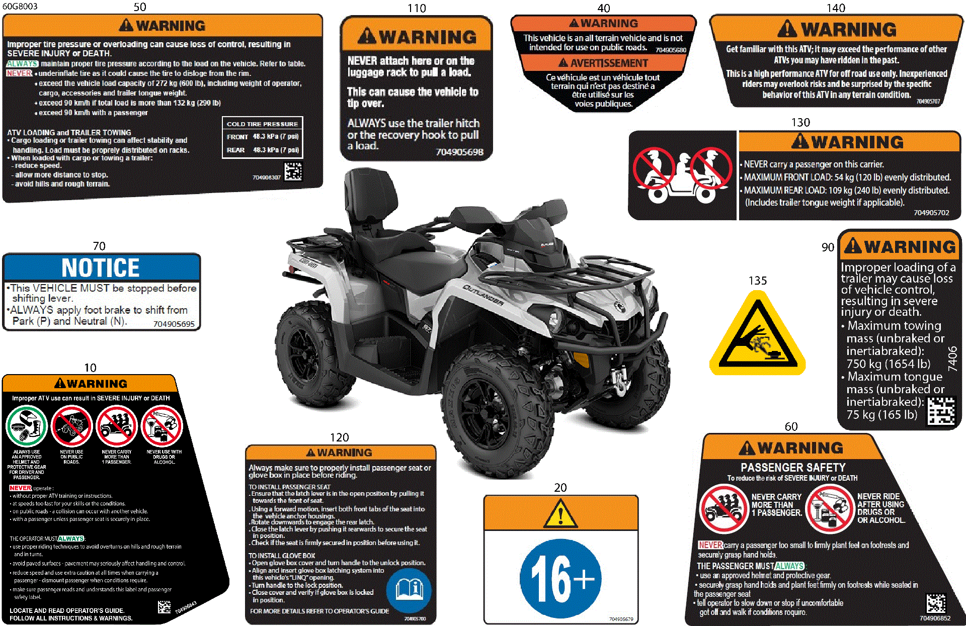 An Image of a Genuine Can-Am Parts Schematic Diagram showing the schematic - BODY - WARNING DECALS