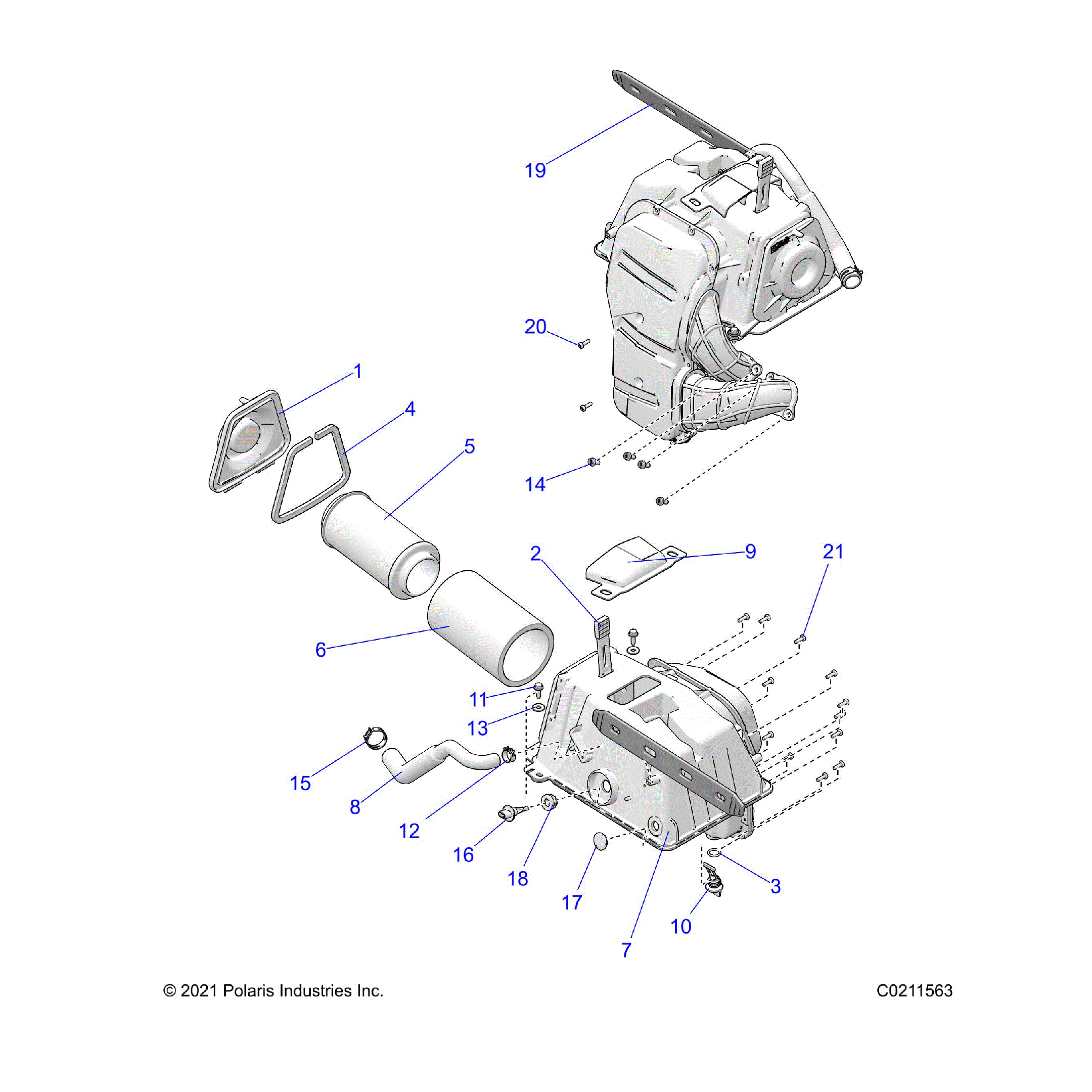 An Image of a Genuine Polaris Parts Schematic Diagram showing the schematic - ENGINE: AIR INTAKE - 2023 POLARIS SPORTSMAN XP 1000 55" 49S