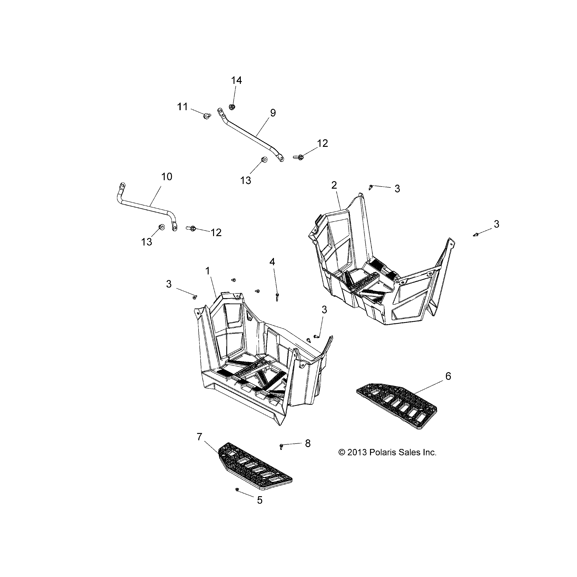 An Image of a Genuine Polaris Parts Schematic Diagram showing the schematic - BODY: FOOTWELLS - 2015 POLARIS SCRAMBLER XP 1000