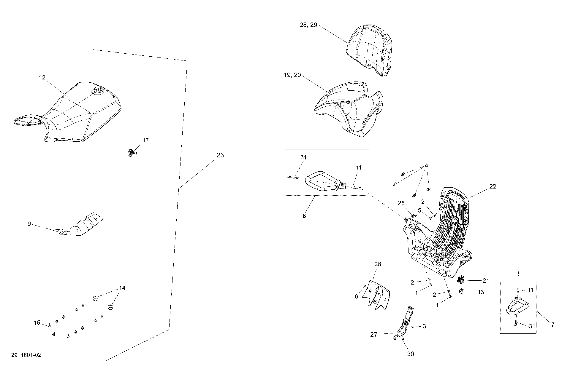 An Image of a Genuine Can-Am Parts Schematic Diagram showing the schematic - SEAT - ALL MODELS
