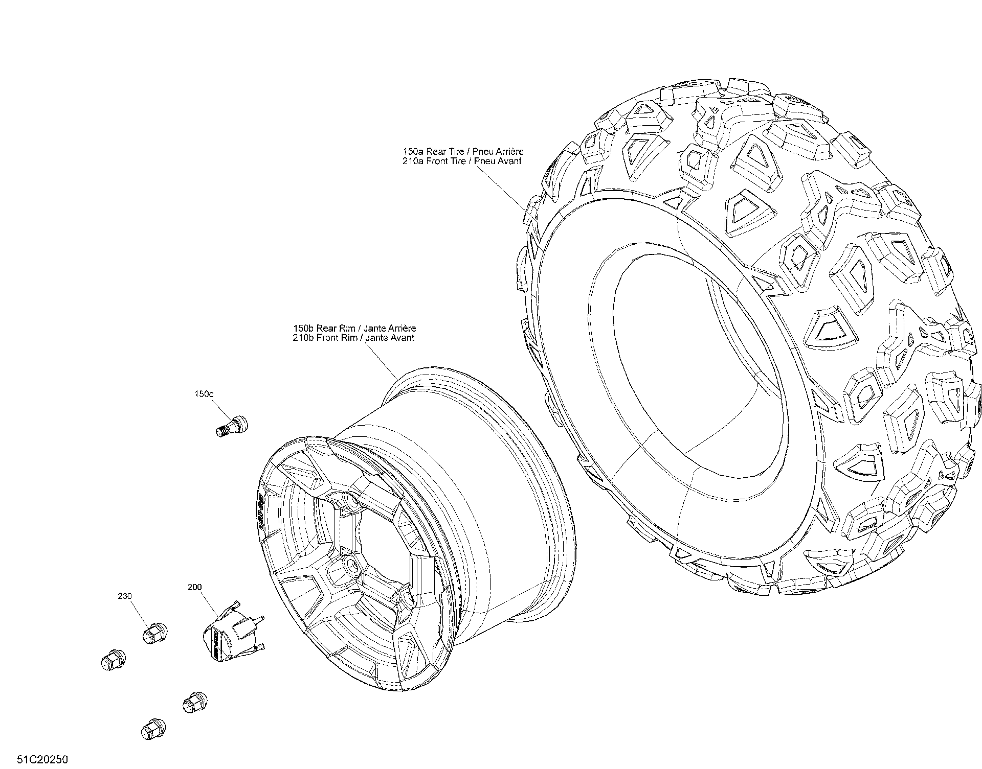 An Image of a Genuine Can-Am Parts Schematic Diagram showing the schematic - DRIVE - WHEELS - DPS