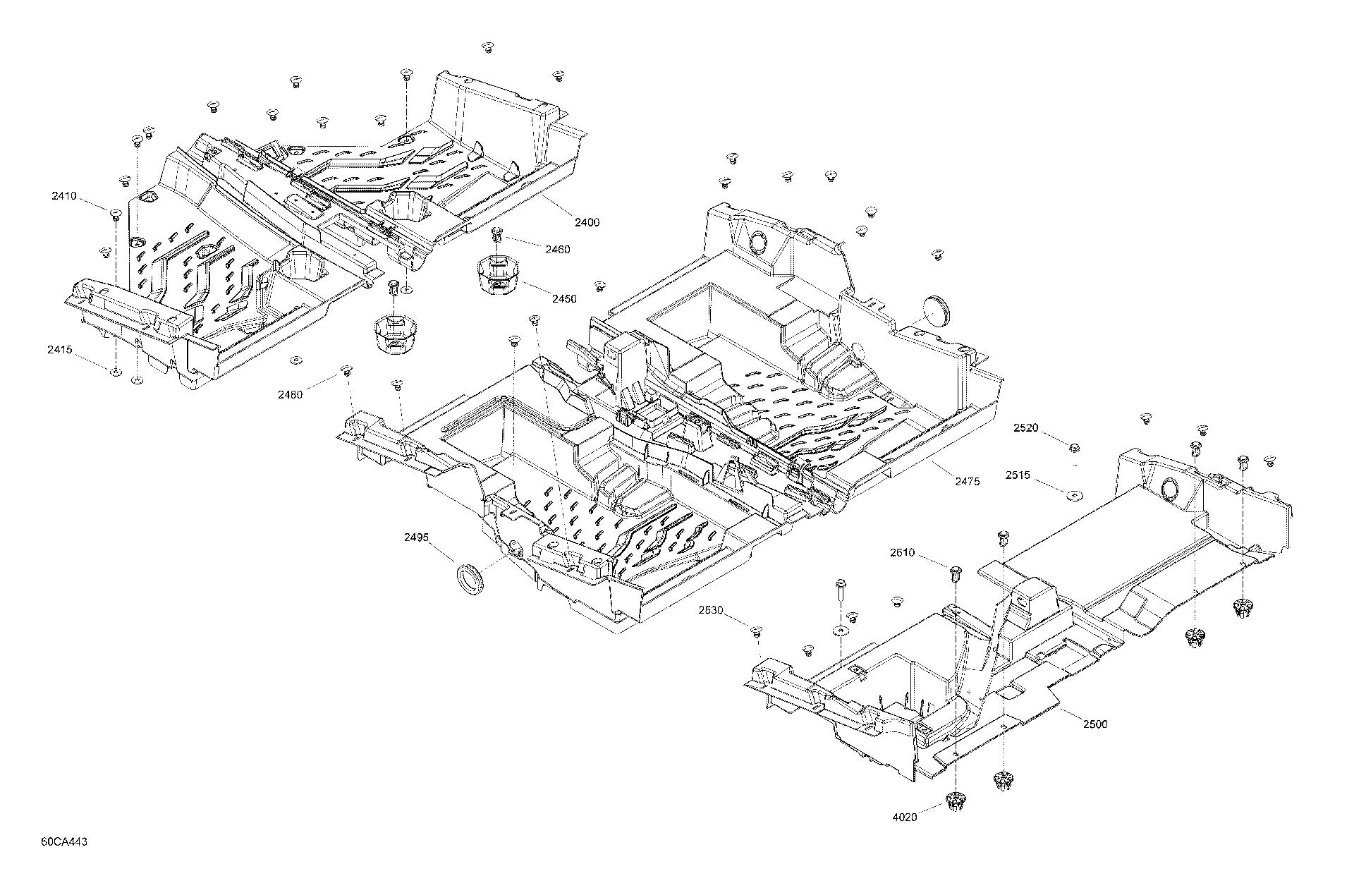 An Image of a Genuine Can-Am Parts Schematic Diagram showing the schematic - BODY - CAB INTERIOR - FLOOR
