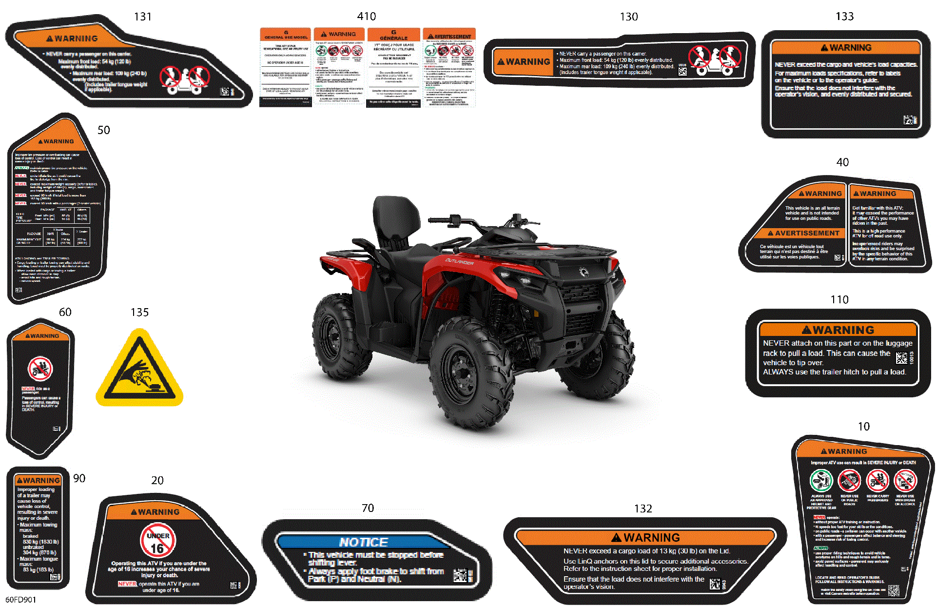An Image of a Genuine Can-Am Parts Schematic Diagram showing the schematic - BODY - WARNING DECALS