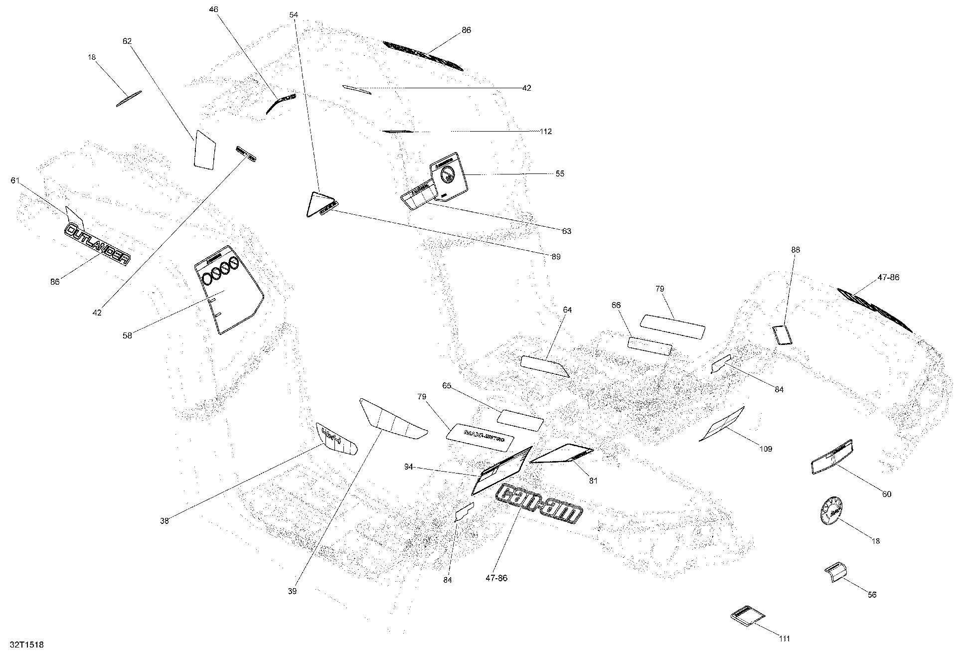 An Image of a Genuine Can-Am Parts Schematic Diagram showing the schematic - DECALS _32T1518