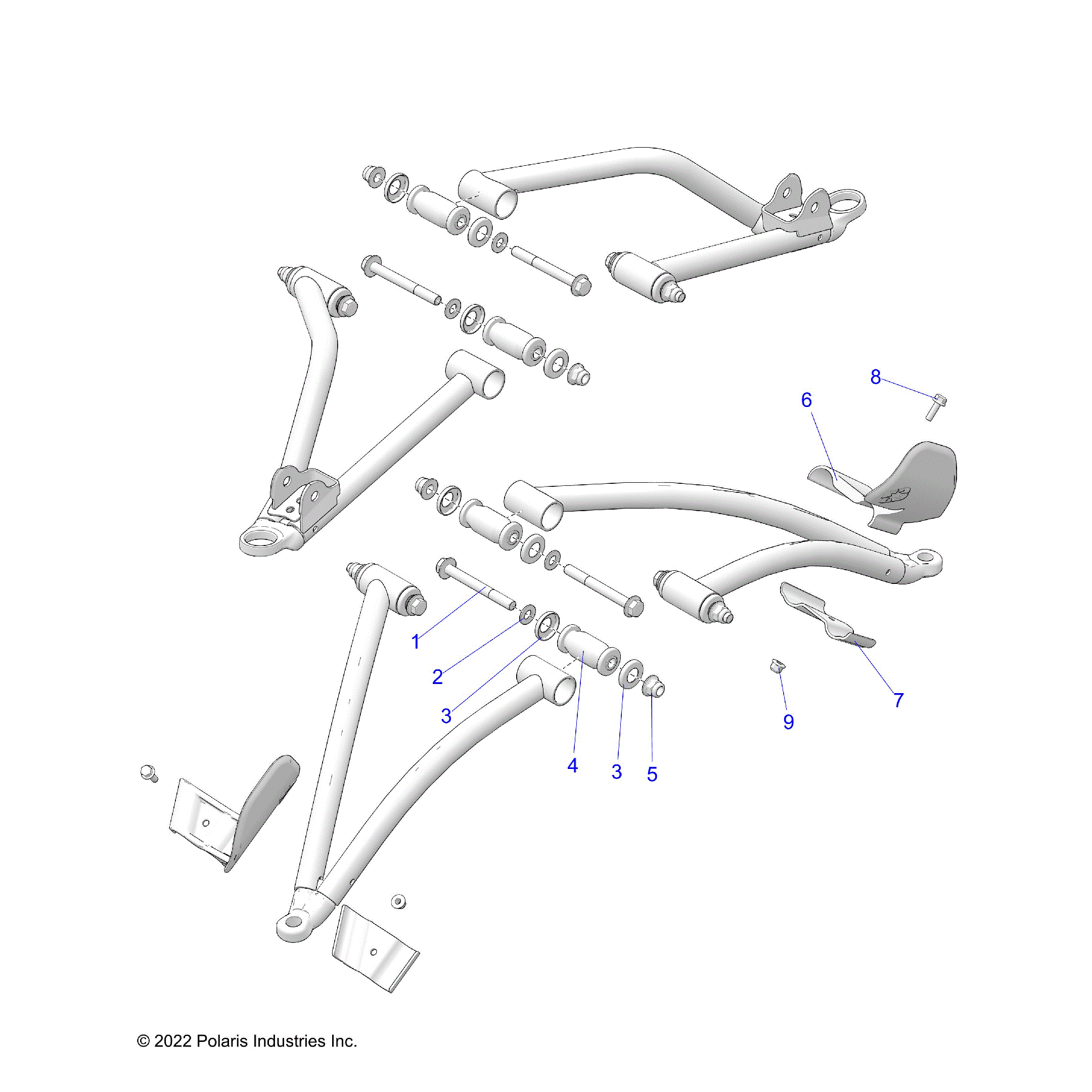 An Image of a Genuine Polaris Parts Schematic Diagram showing the schematic - SUSPENSION: A-ARM and STRUT MOUNTING - 2025 POLARIS SPORTSMAN 570 EPS EBS RC LE