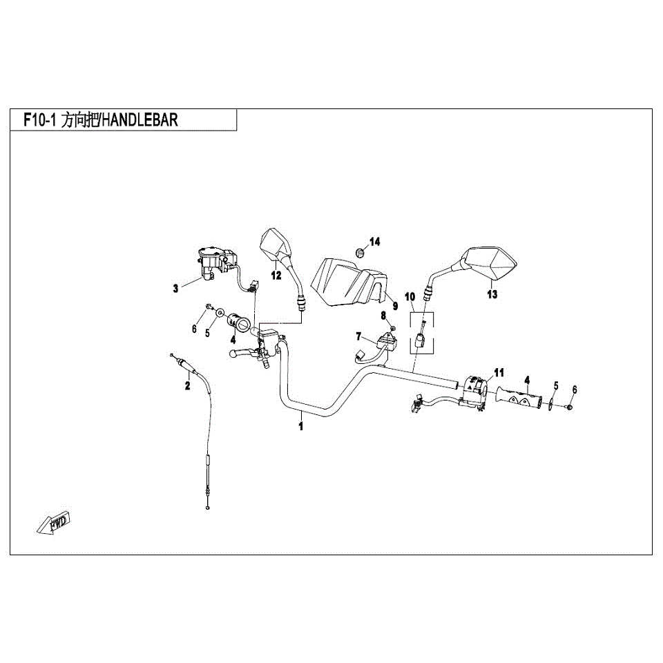 An Image of a genuine CFMOTO Parts Schematic Diagram showing the group - HANDLEBAR - 2017 CFMOTO CFORCE 500 S