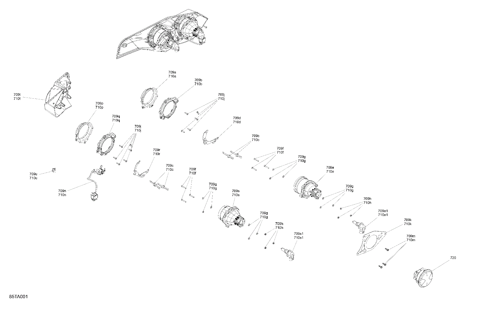 An Image of a Genuine Can-Am Parts Schematic Diagram showing the schematic - ELECTRIC - HEADLIGHTS