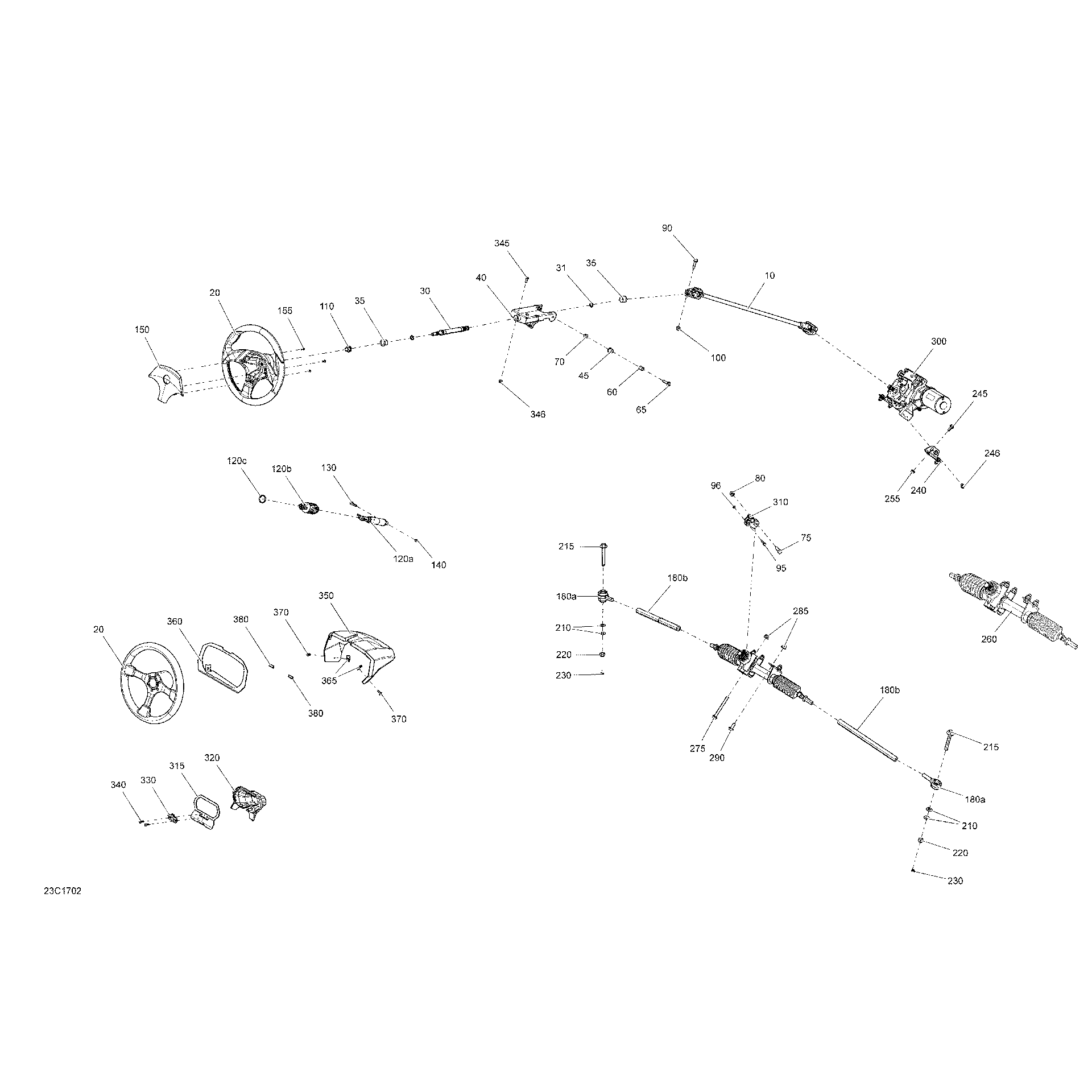 An Image of a Genuine Can-Am Parts Schematic Diagram showing the schematic - STEERING - ALL MODELS
