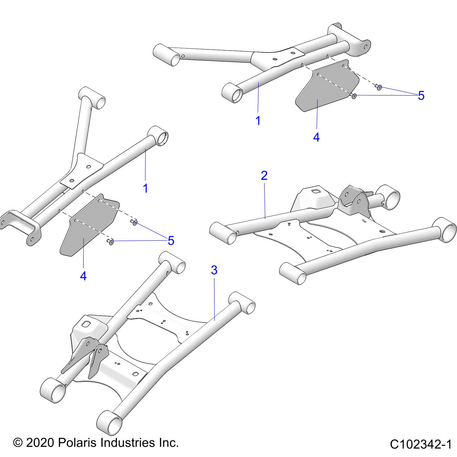 An Image of a Genuine Polaris Parts Schematic Diagram showing the schematic - SUSPENSION: REAR CONTROL ARMS - 2025 POLARIS SPORTSMAN XP 1000 55"