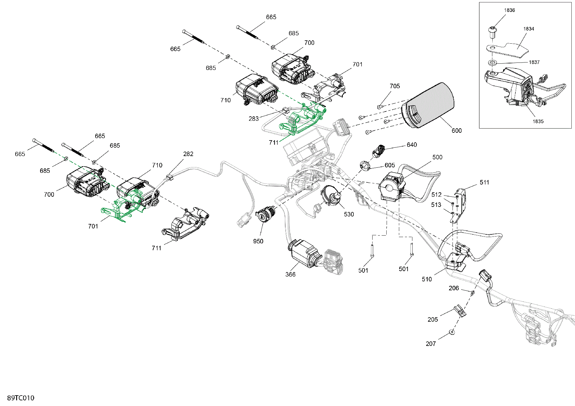 An Image of a Genuine Can-Am Parts Schematic Diagram showing the schematic - ELECTRIC - FRONT SECTION