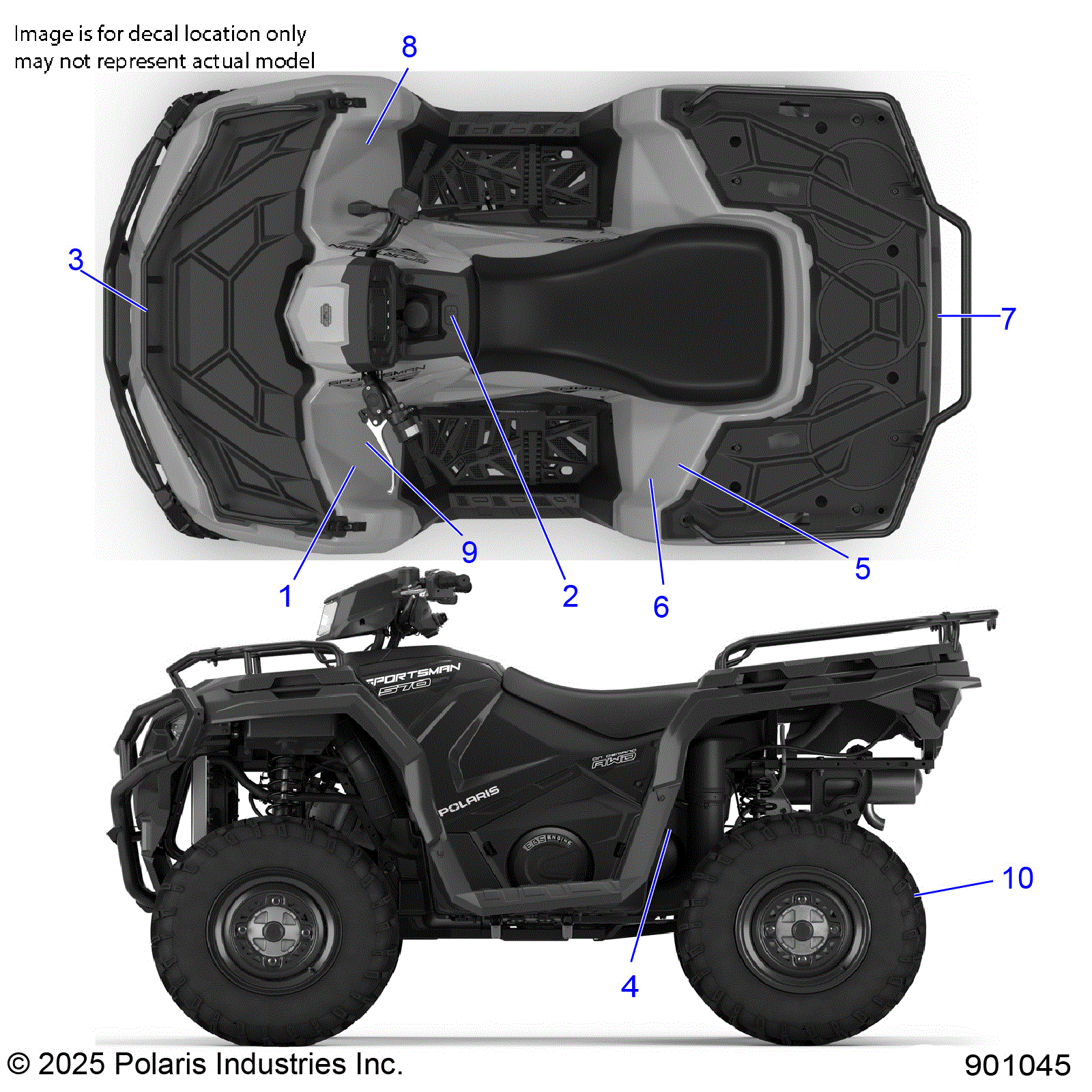 An Image of a Genuine Polaris Parts Schematic Diagram showing the schematic - BODY: DECALS STANDARD - 2026 POLARIS SPORTSMAN 570 EPS
