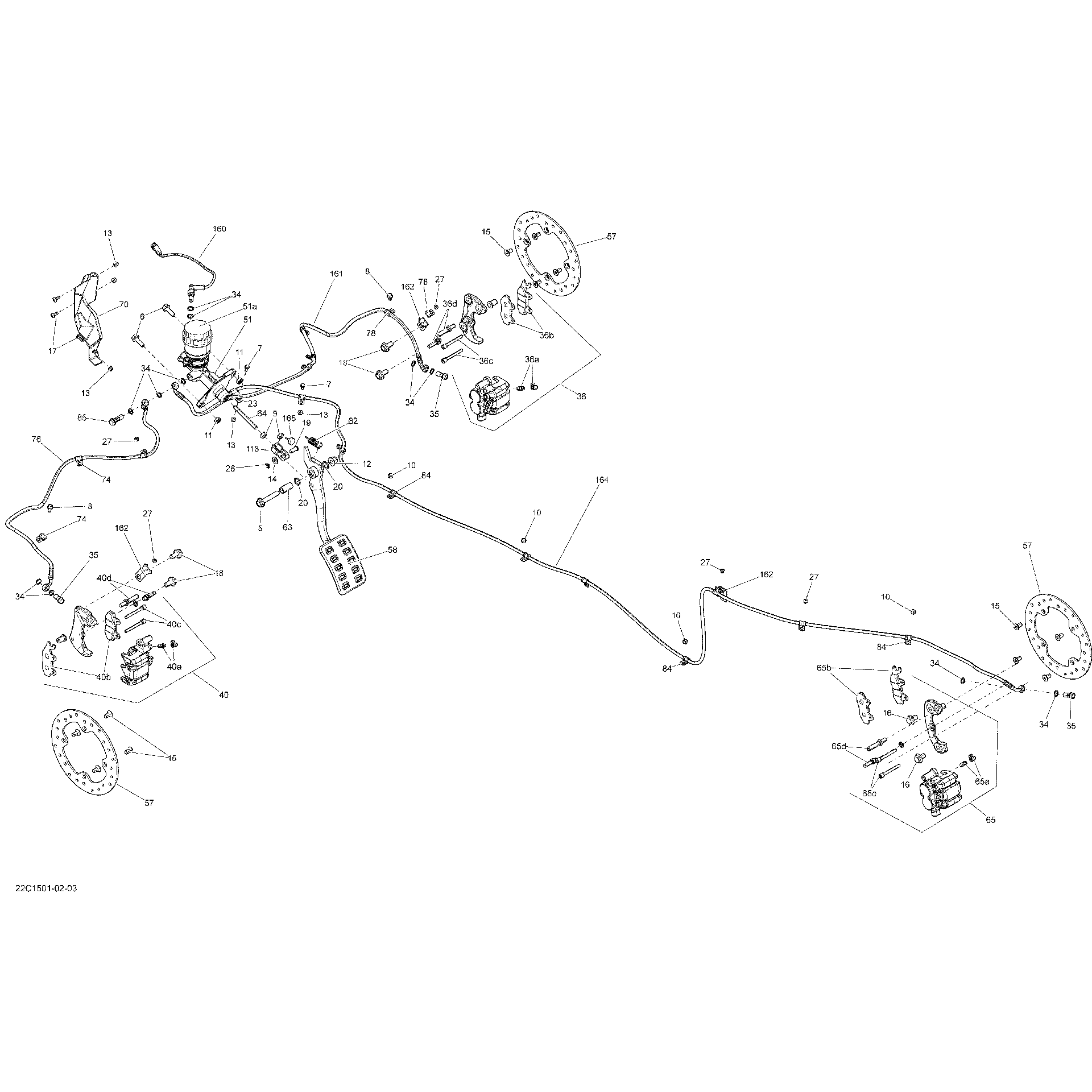 An Image of a Genuine Can-Am Parts Schematic Diagram showing the schematic - BRAKES _22C1501