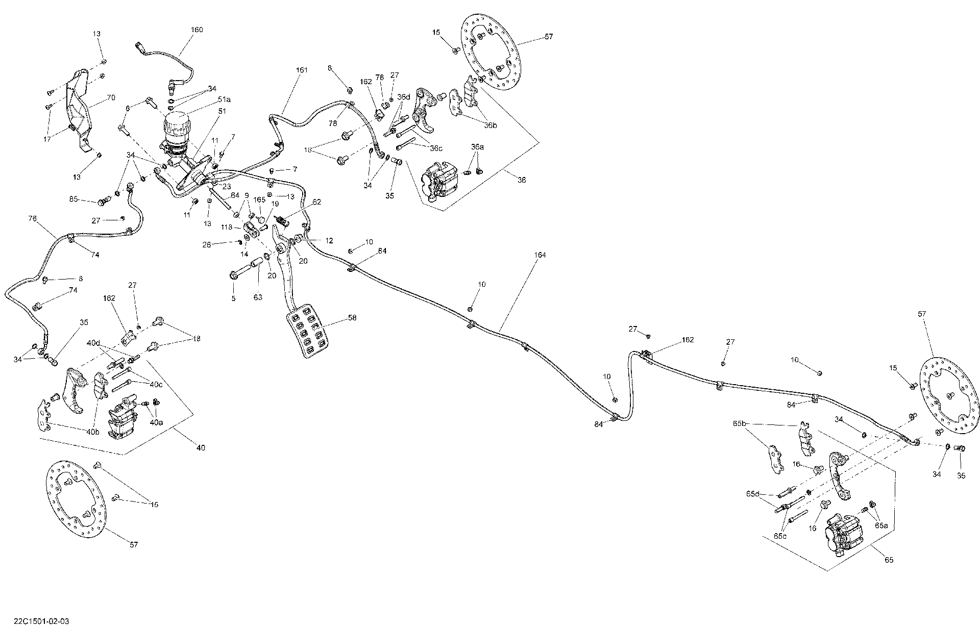 An Image of a Genuine Can-Am Parts Schematic Diagram showing the schematic - BRAKES _22C1503