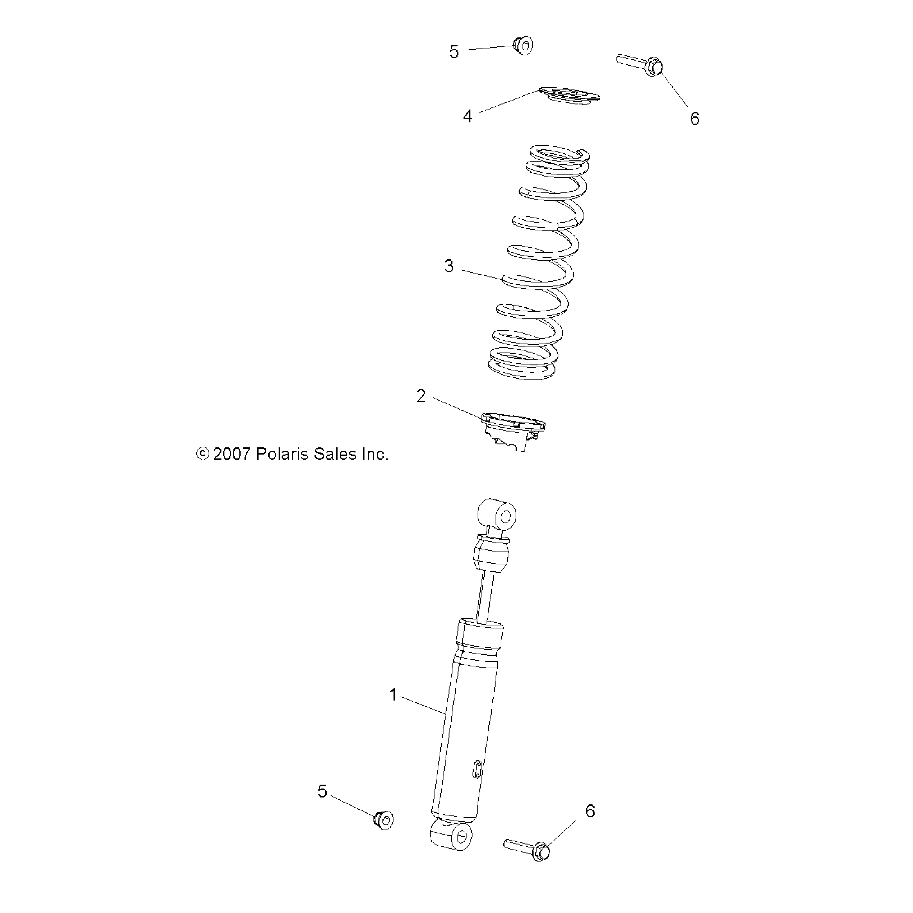 An Image of a Genuine Polaris Parts Schematic Diagram showing the schematic - SUSPENSION: SHOCK FRONT - 2016 POLARIS SPORTSMAN TOURING 1000