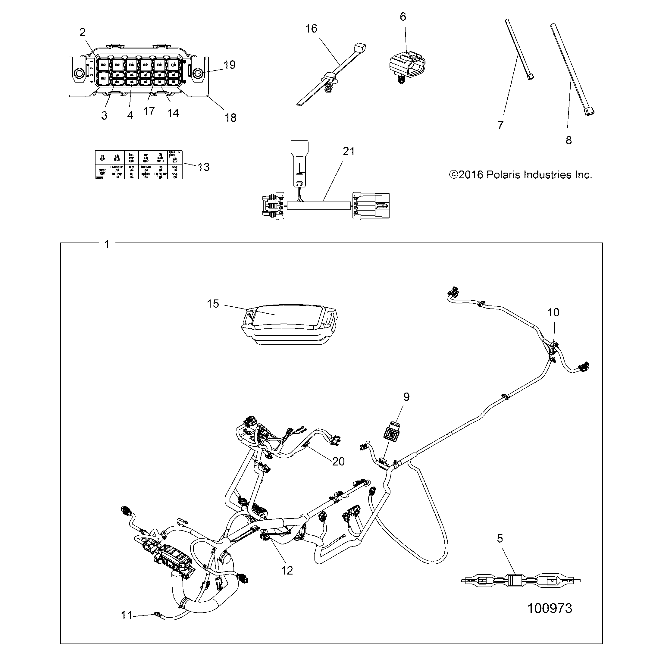 An Image of a Genuine Polaris Parts Schematic Diagram showing the schematic - ELECTRICAL: HARNESS - 2017 POLARIS SPORTSMAN XP 1000