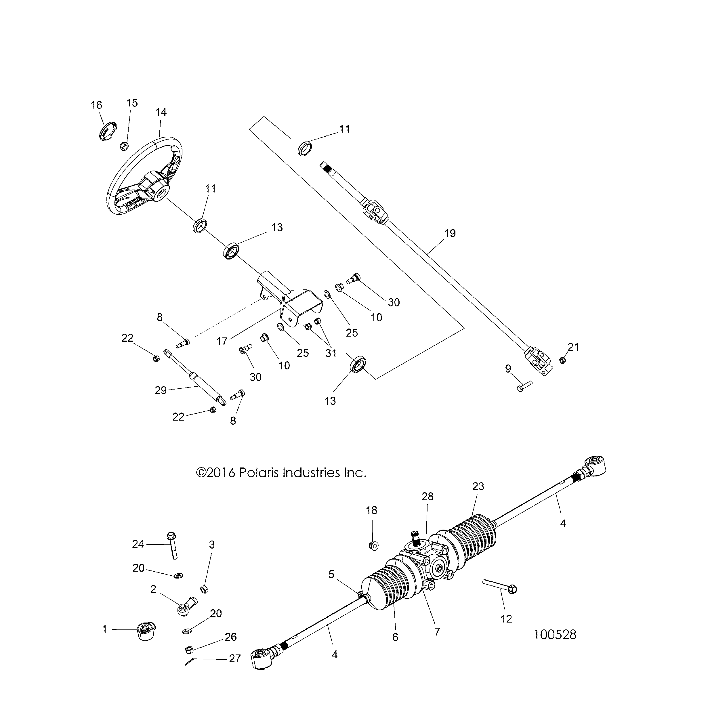 An Image of a Genuine Polaris Parts Schematic Diagram showing the schematic - STEERING: STEERING ASM. - 2018 POLARIS ACE 500 SOHC