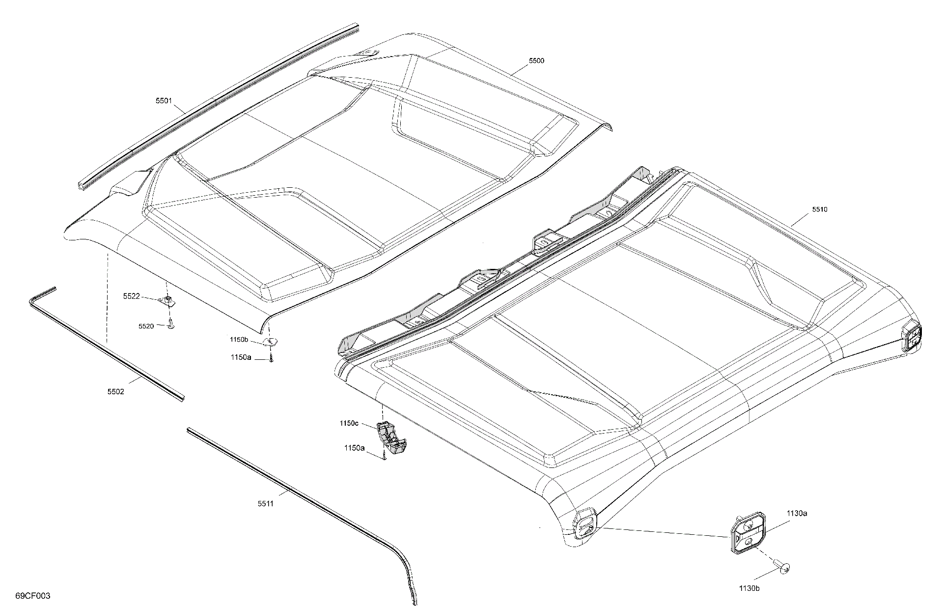 An Image of a Genuine Can-Am Parts Schematic Diagram showing the schematic - BODY - ROOF
