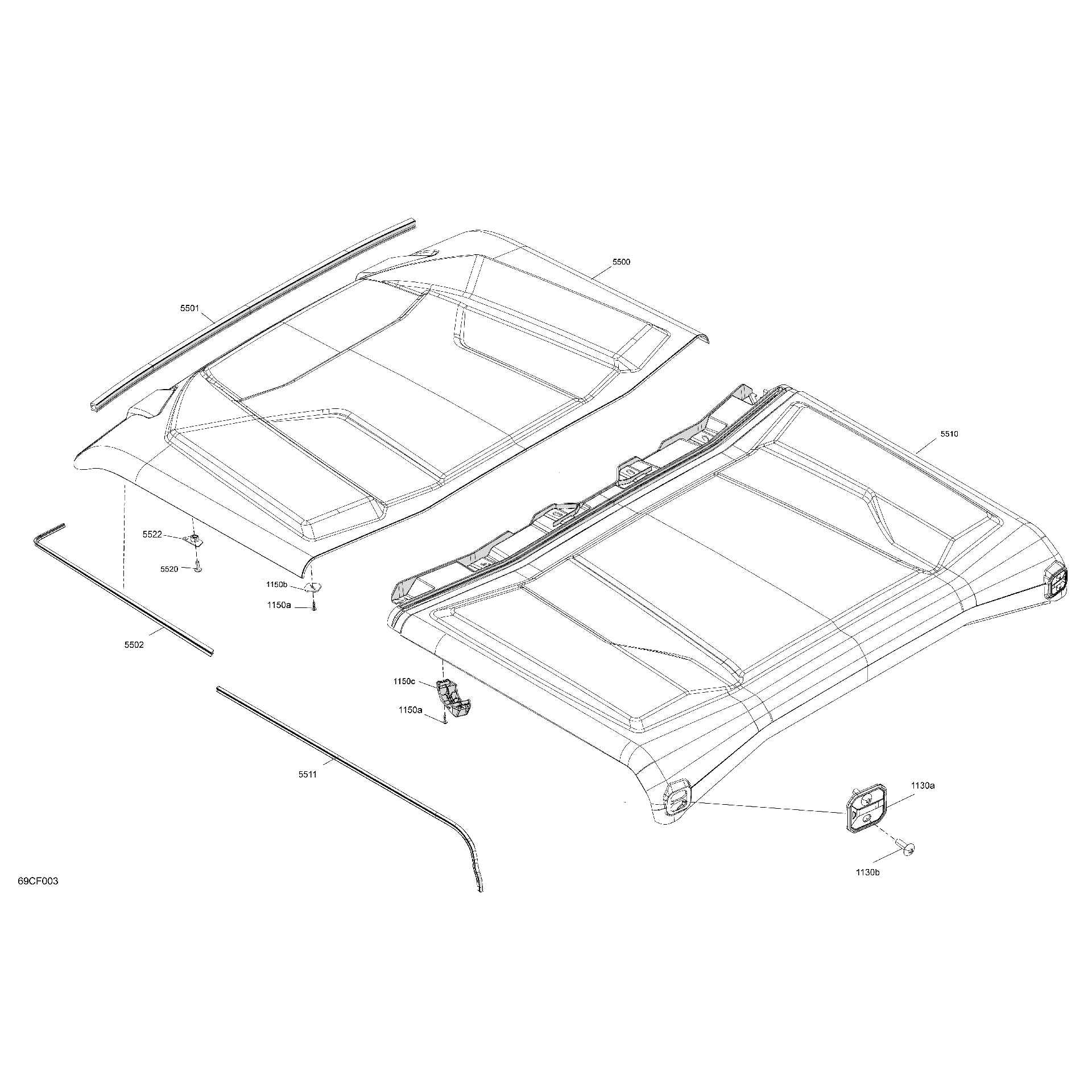 An Image of a Genuine Can-Am Parts Schematic Diagram showing the schematic - BODY - ROOF