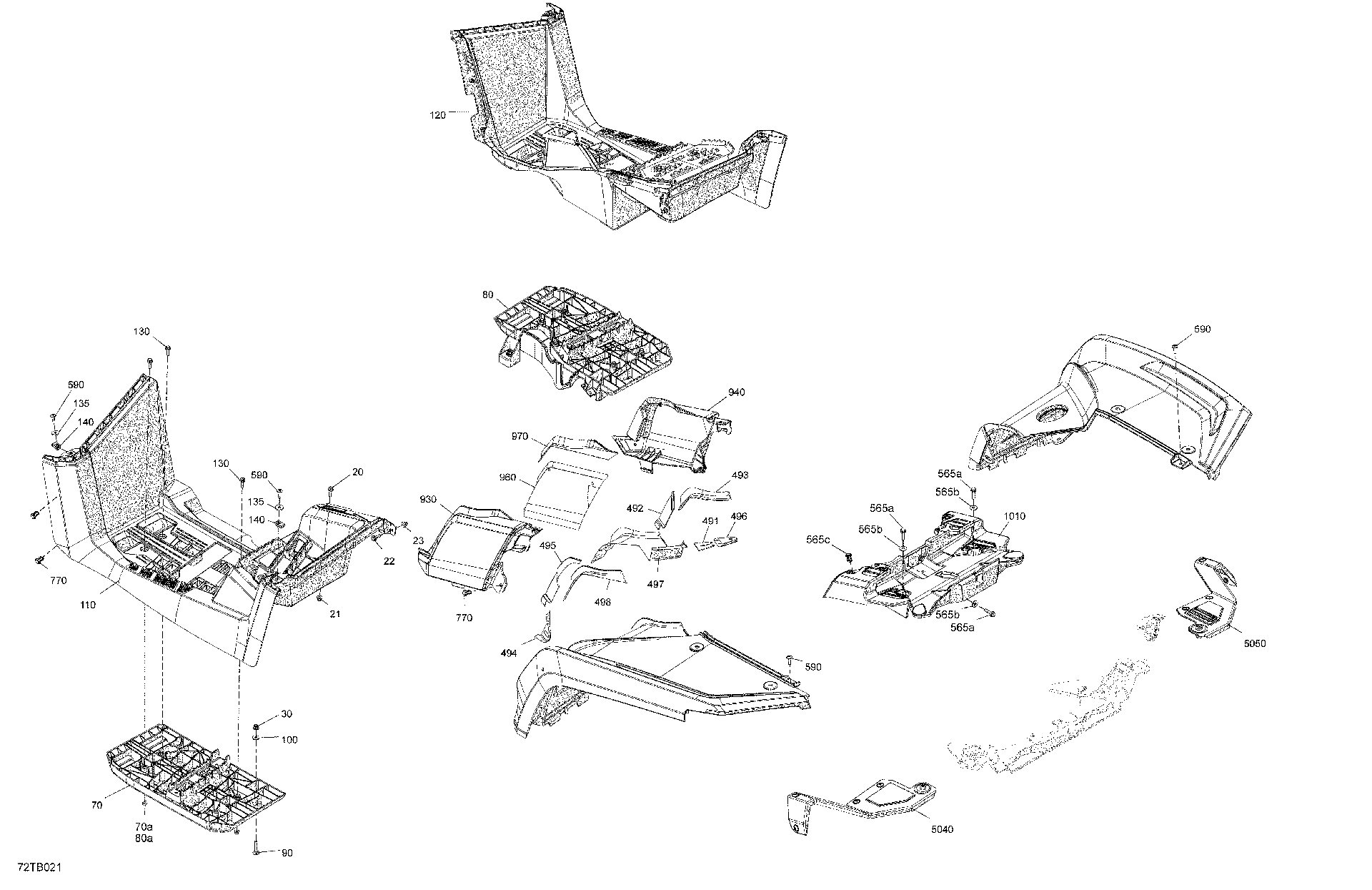 An Image of a Genuine Can-Am Parts Schematic Diagram showing the schematic - BODY - REAR SECTION