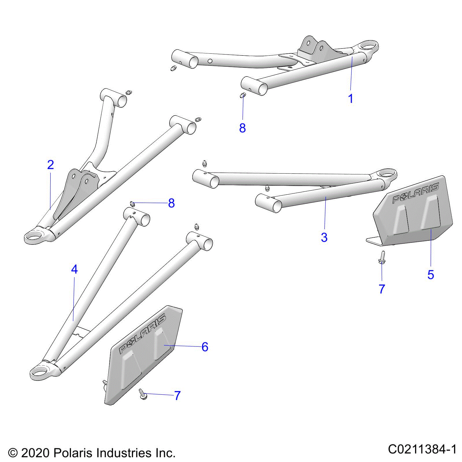 An Image of a Genuine Polaris Parts Schematic Diagram showing the schematic - SUSPENSION: FRONT A-ARMS - 2021 POLARIS SPORTSMAN 850 EPS LE 48"