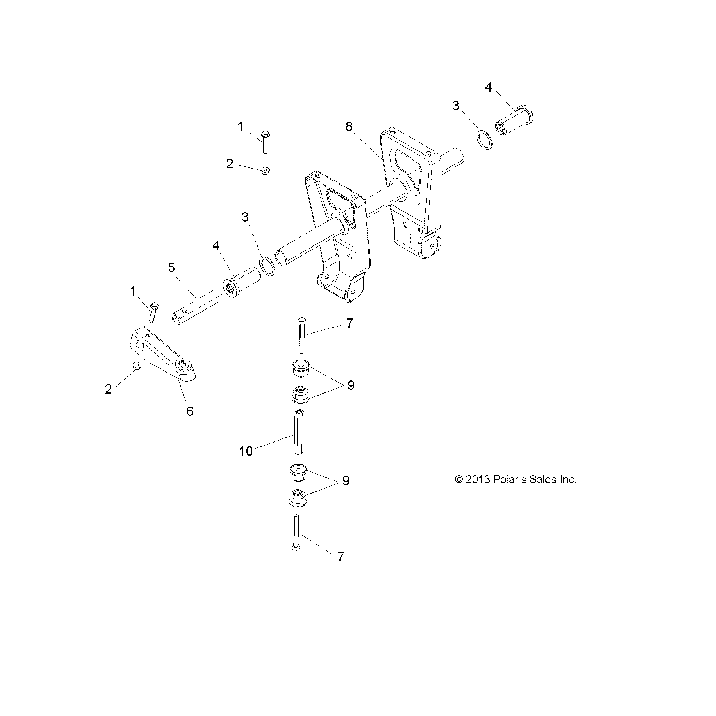 An Image of a Genuine Polaris Parts Schematic Diagram showing the schematic - SUSPENSION: TORSION BAR - 2016 POLARIS SPORTSMAN 450 HO