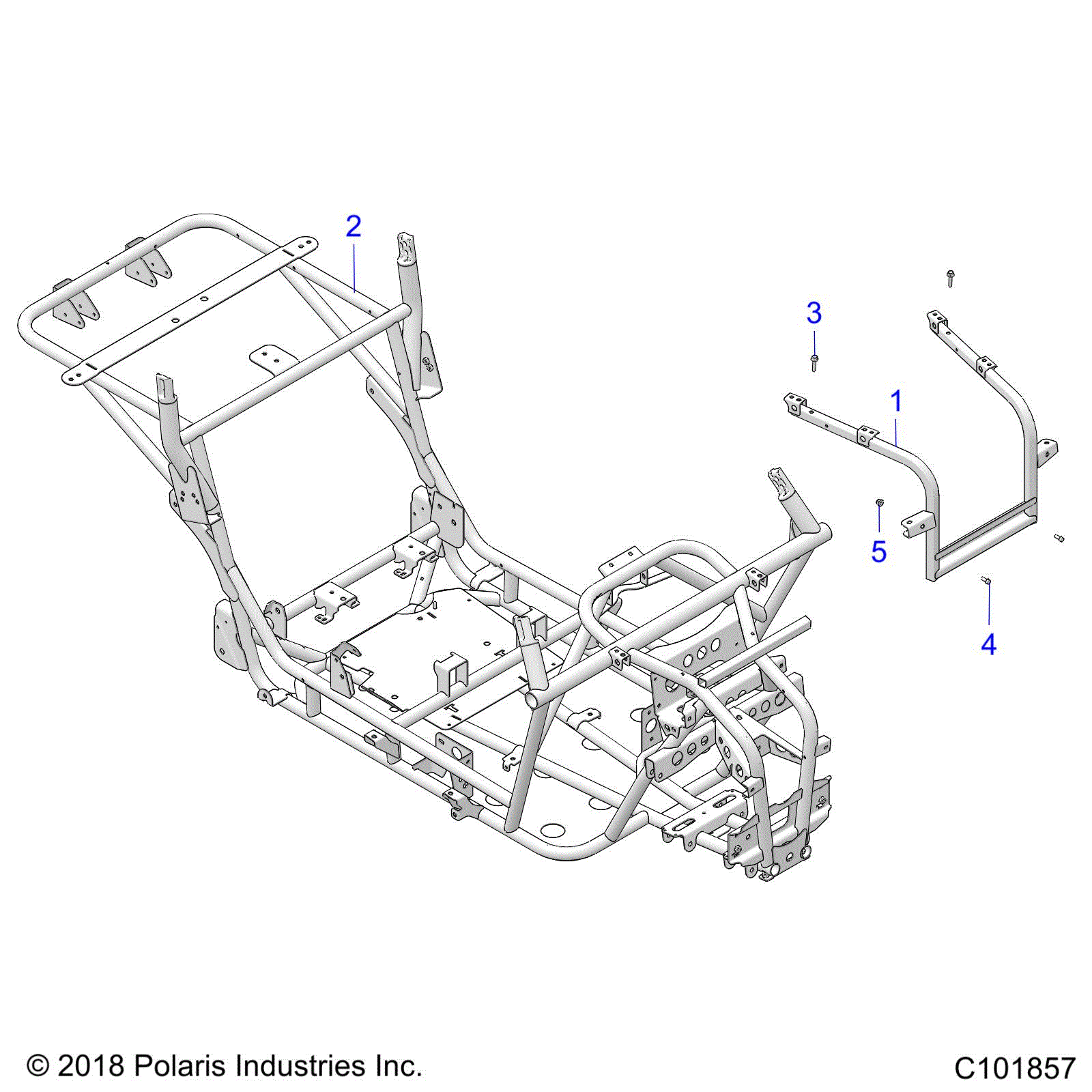 An Image of a Genuine Polaris Parts Schematic Diagram showing the schematic - CHASSIS: MAIN FRAME - 2020 POLARIS ACE 150 EFI