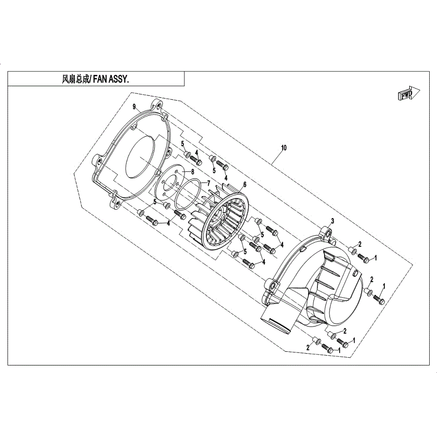 An Image of a Genuine CFMOTO Parts Schematic Diagram showing the schematic - FAN ASSY. - 2019 CFMOTO ZFORCE 800 EX